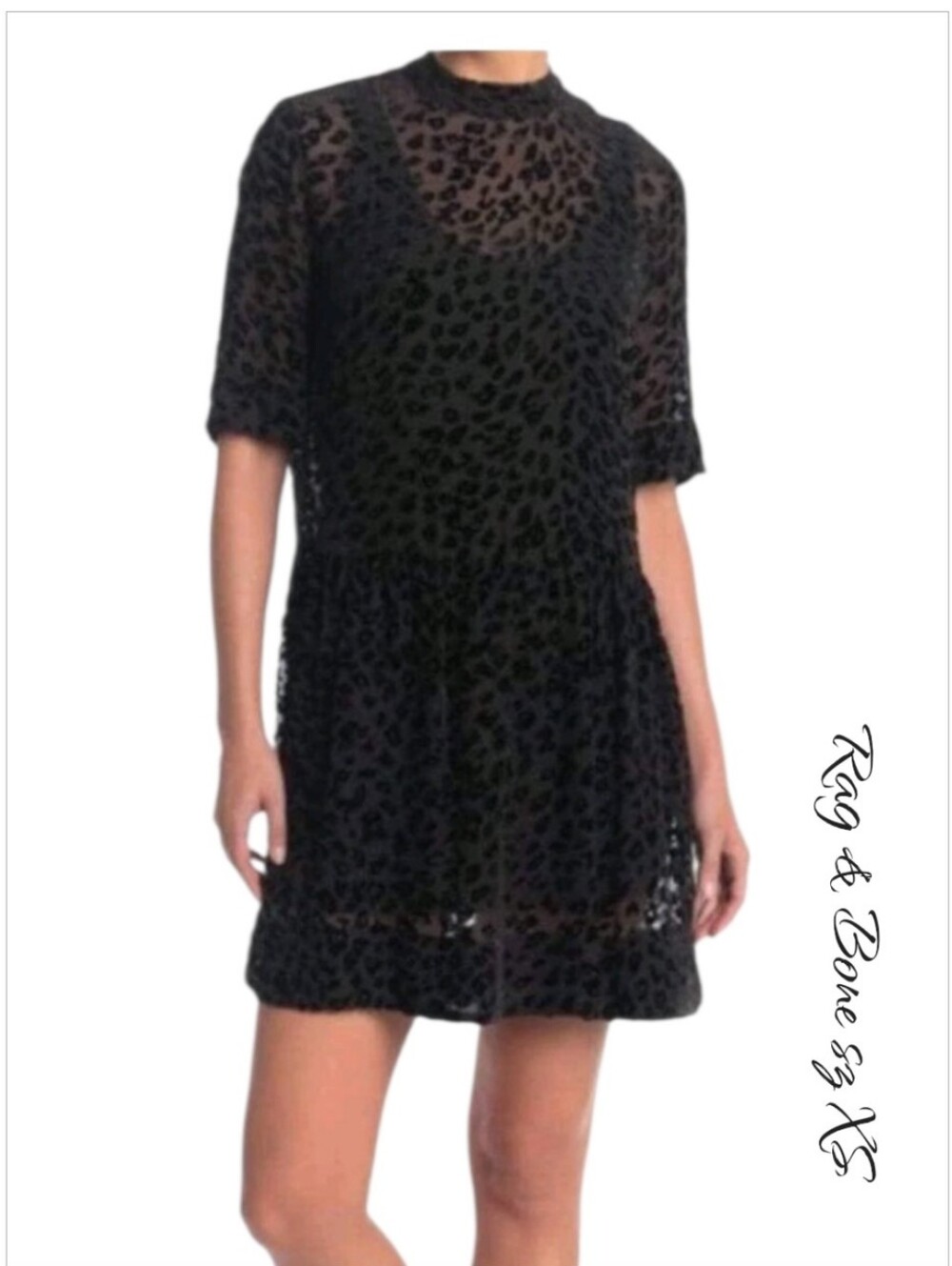 NWT Rag & Bone Gia Leopard Silk Velvet Mini Dress XS Black Cocktail